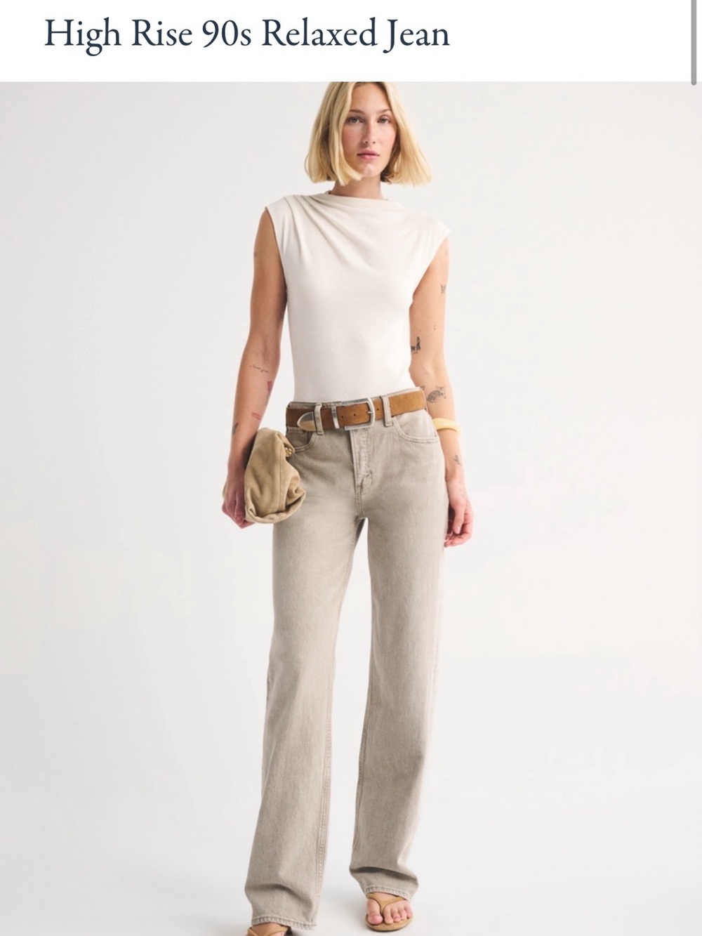 Abercrombie & Fitch High-Rise Straight Jeans in Beige